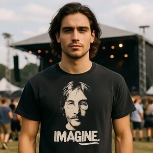 VTG 2008 John Lennon IMAGINE T Shirt Black‎ Size M Yoko Ono Lennon Copyright